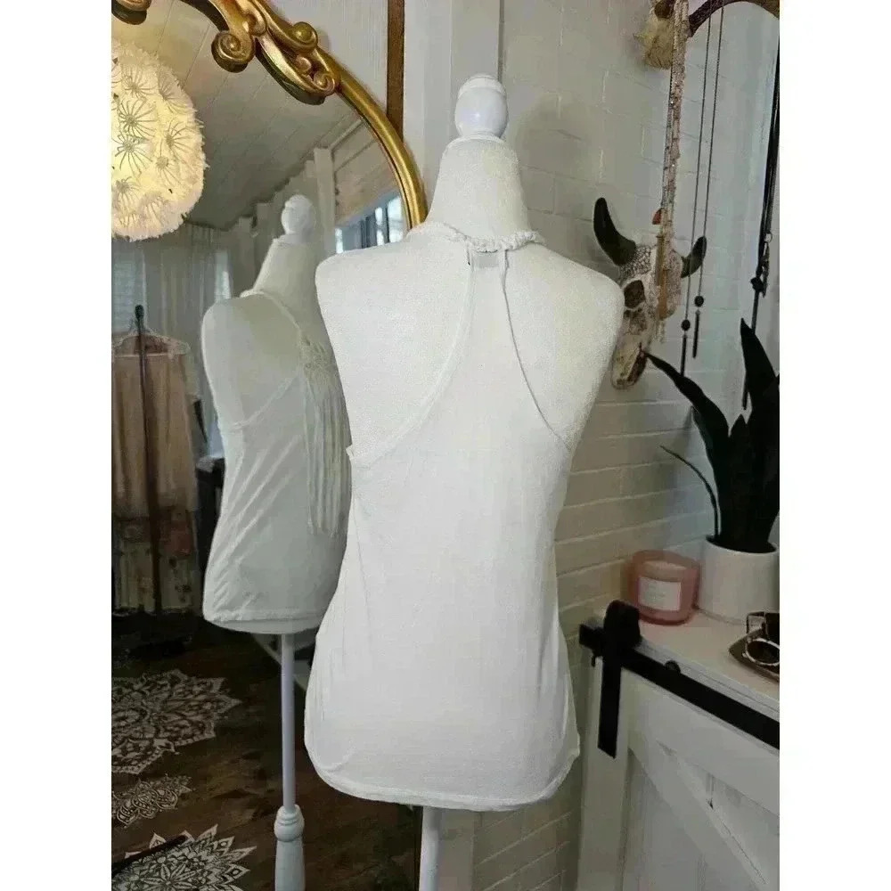 Zara Trafaluc Women's Size S White Fringe Tank - Picture 2 of 6